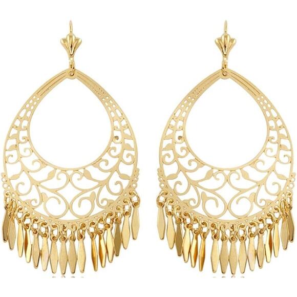 18K Gold Plated Filigree Cut-out Dangling Chandelier Earrings - Picture 1 of 5